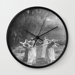 Circle Of Witches Vintage Women Dancing Black And White Wall Clock | Circle, Gothic, Scary, Dancing, Photo, Black And White, Witch, Spooky, Vintage, Women 