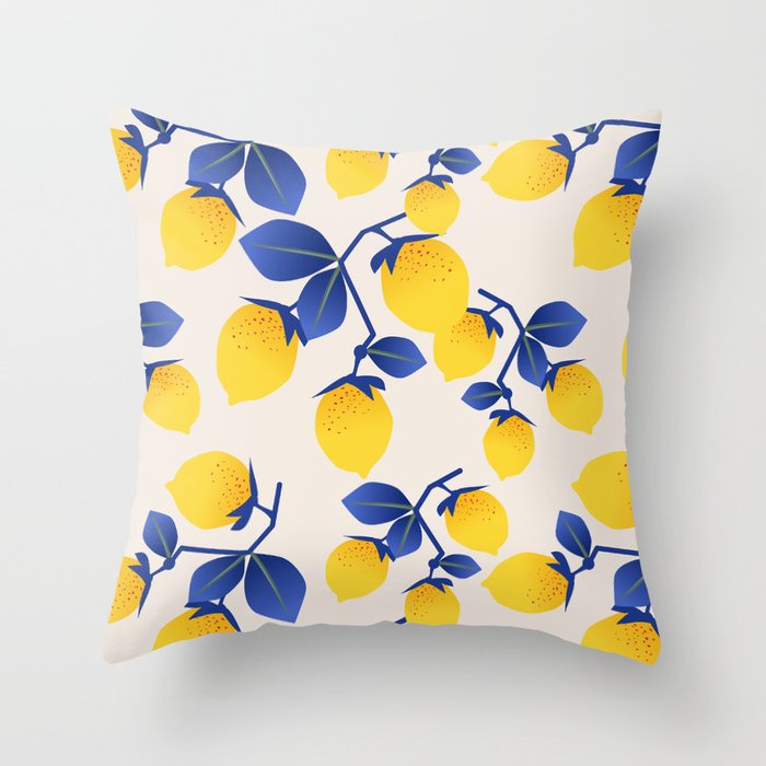 Lemons Blue Throw Pillow