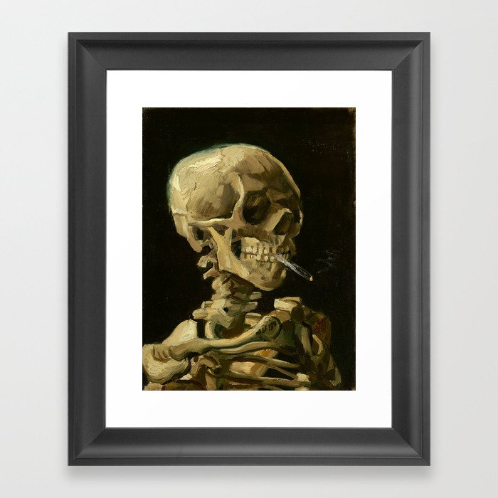 Skull with Burning Cigarette Framed Art Print