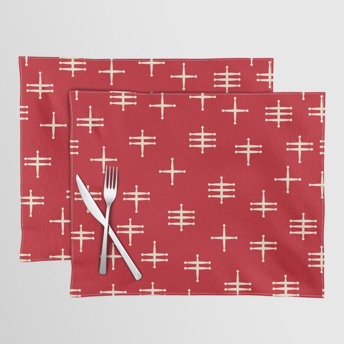 Seamless abstract mid century modern pattern - Red and White Placemat