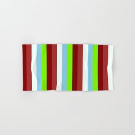 [ Thumbnail: Colorful Brown, Mint Cream, Sky Blue, Green, and Maroon Colored Stripes/Lines Pattern Hand & Bath Towel ]
