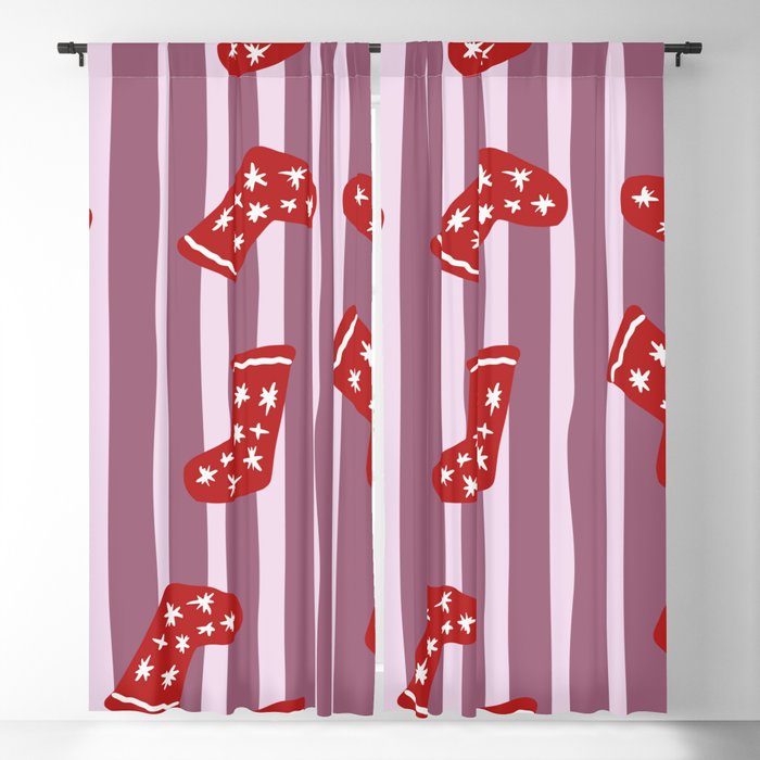 Doodle Winter Pattern with Christmas Socks 7 Blackout Curtain