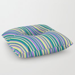 [ Thumbnail: Teal, Purple, and Tan Colored Lines Pattern Floor Pillow ]