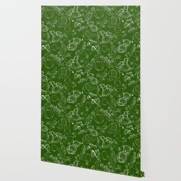 Green and White Toys Outline Pattern Wallpaper