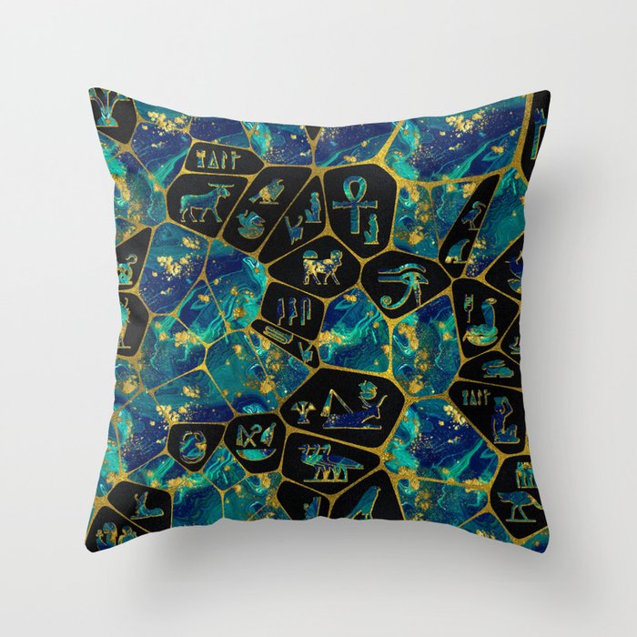 Egyptian  Gold and Marble Voronoi diagram Throw Pillow