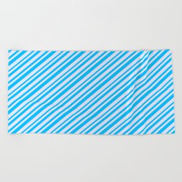 [ Thumbnail: Lavender and Deep Sky Blue Colored Lines/Stripes Pattern Beach Towel ]