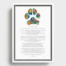 Rainbow Bridge Poem With Colorful Paw Print by Sharon Cummings Framed Canvas