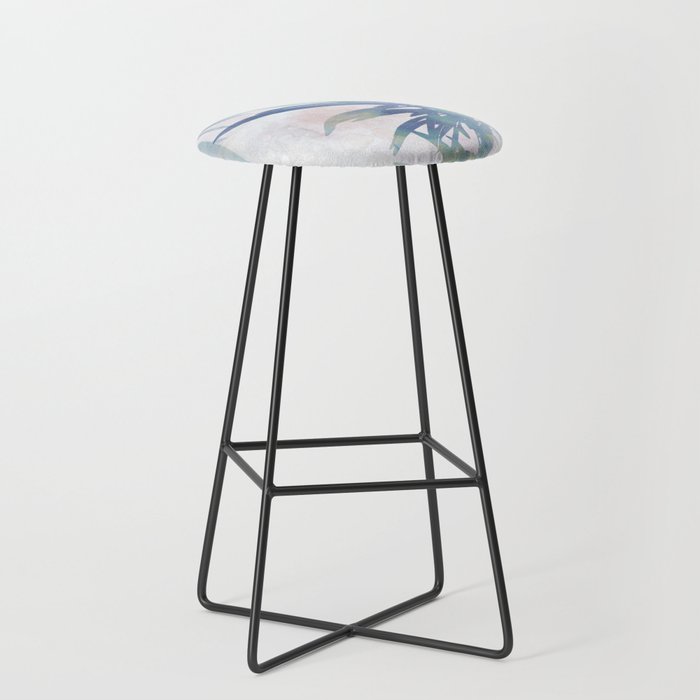 Navy Blue and Blush Pink Palm Leaf Watercolor Painting Bar Stool
