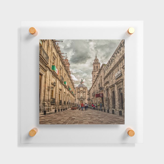 Mexico Photography - Beautiful Mexican Cathedral Under The Gray Clouds Floating Acrylic Print