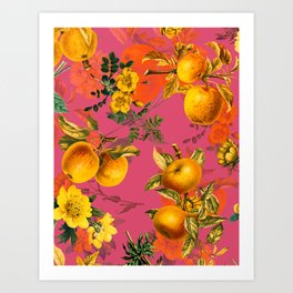 Vintage & Shabby Chic - Summer Golden Apples Pink Flowers Garden Art Print