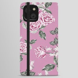 Seamless pattern pink rose vintage flowers iPhone Wallet Case