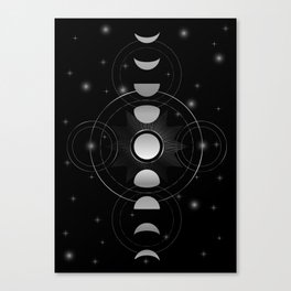 Celestial Moon phases stars and galaxy in silver	 Canvas Print