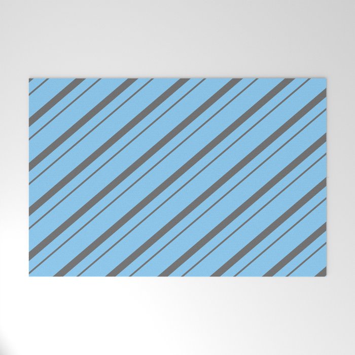 Light Sky Blue & Dim Gray Colored Striped Pattern Welcome Mat