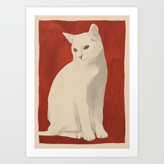 Minimal White Cat 3 Art Print