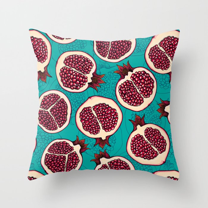 Pomegranate slices on turquoise Throw Pillow