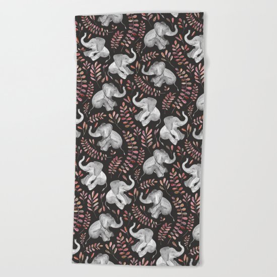 Laughing Baby Elephants - Coral Beach Towel