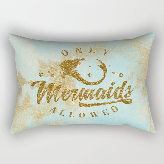 Only Mermaids allowed - Gold glitter lettering on aqua glittering backround Rectangular Pillow