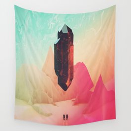 Sometimes Wall Tapestry | Green, Shorsh, Illustration, Relaxing, 3D, Floating, Energy, Meditation, Pink, Crystal 