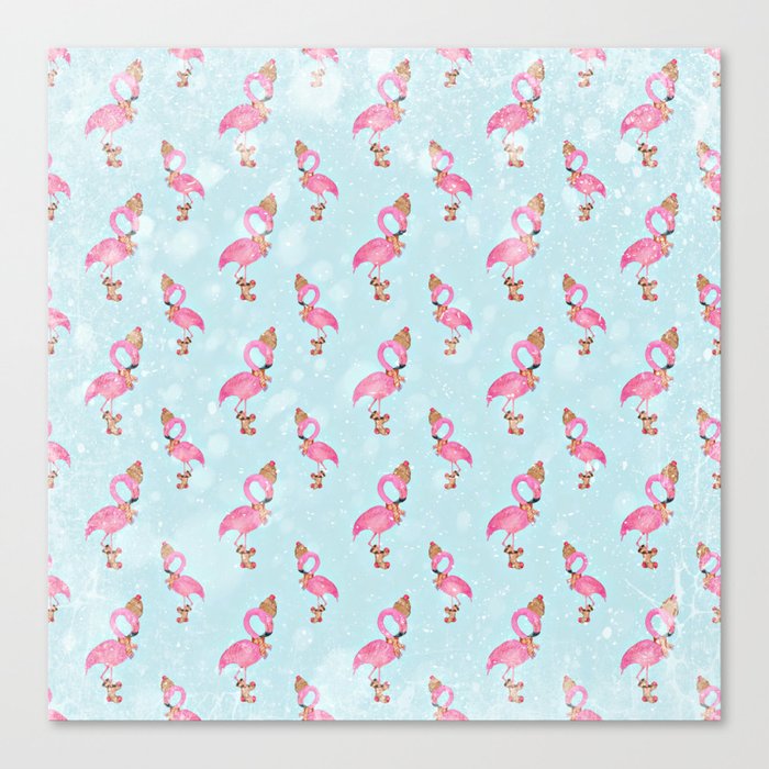 From Flamingo Birds And Christmas-Cute teal XMas Pattern Canvas Print