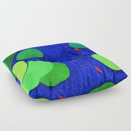 Abstract lake water surface with green leaves Floor Pillow