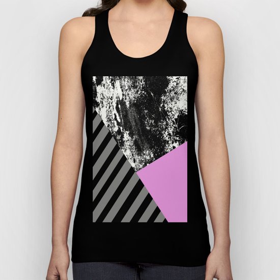Geometric Abstract In Block Pink, Black And Gray Stripes And Abstract Black And White Unisex Tank Top