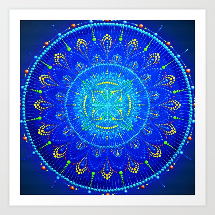 Blue Mandala Painting On Canvas Art Print By Anastasiahelten