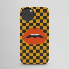 Funky pop-art sexy lips,  black yellow check. iPhone Case