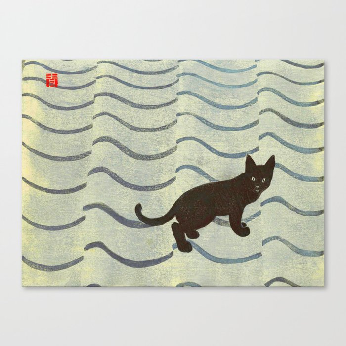 Aoyama Masaharu Japanese Woodblock Print Black Cat On Water Vintage Traditional Art Canvas Print By Enshape Society6