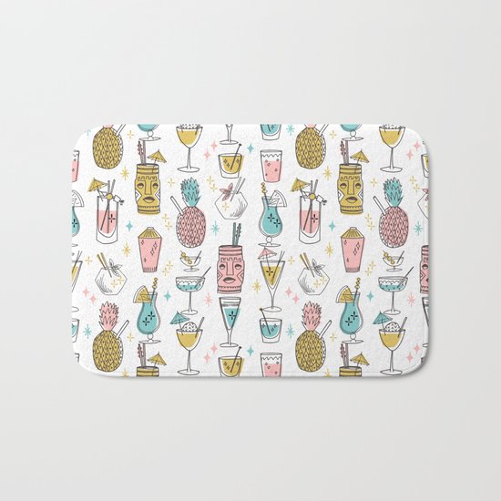 Tropical cocktails summer drinks pineapple tiki bar pattern by andrea lauren Bath Mat