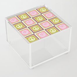 Funky Checkered Smileys and Peace Symbol Pattern  Acrylic Box