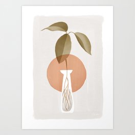 Peaceful Leaves // Glass vase with leaves and roots illustration Art Print