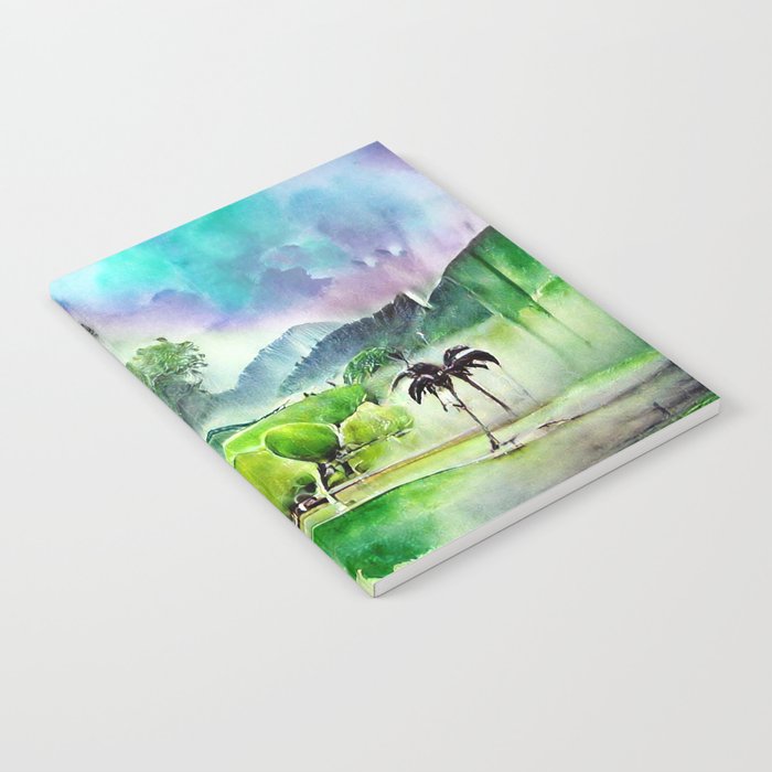 Watercolor Green and Blue Tropical Oasis Notebook