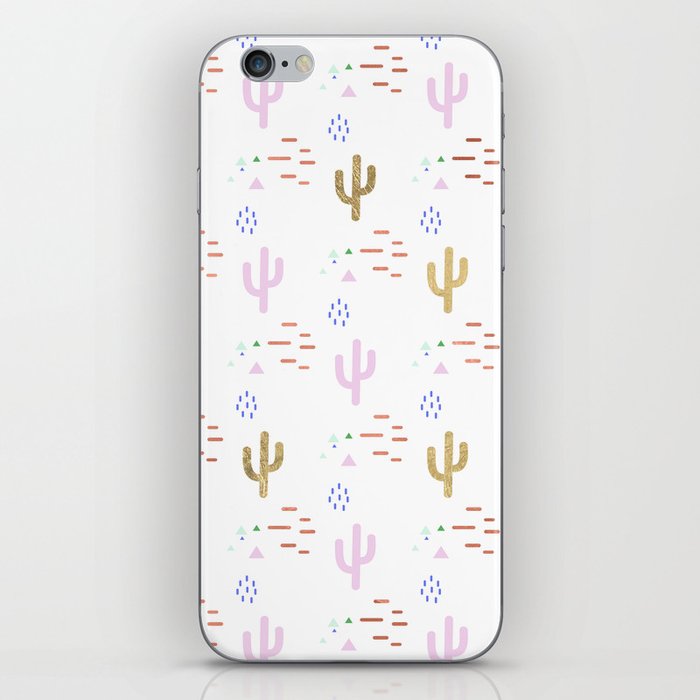 Hipster Pink Blue Gold Geometric Cute Desert Cactus iPhone Skin