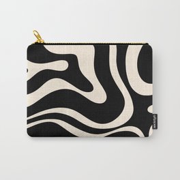 Modern Liquid Swirl Abstract Pattern Square in Black and Almond Cream  Carry-All Pouch