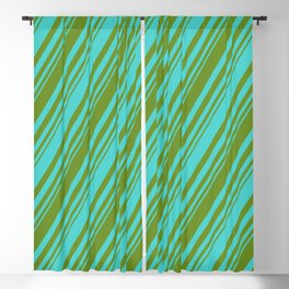 [ Thumbnail: Green and Turquoise Colored Stripes/Lines Pattern Blackout Curtain ]