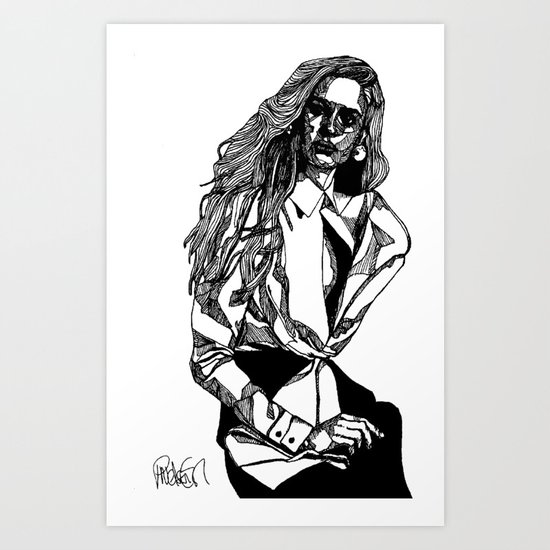 B&W Fashion Illustration - White Shirt Art Print