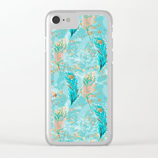 Feather peacock peach mint #8 Clear iPhone Case