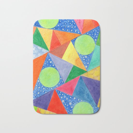 Lime Green Circles within a Cool Triangles Pattern Bath Mat