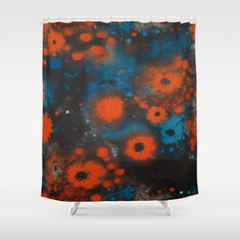 Blue and Orange Floral Abstract Shower Curtain
