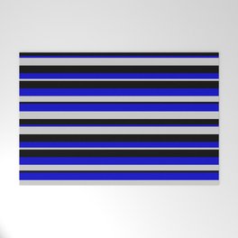 [ Thumbnail: Blue, Light Gray & Black Colored Striped Pattern Welcome Mat ]