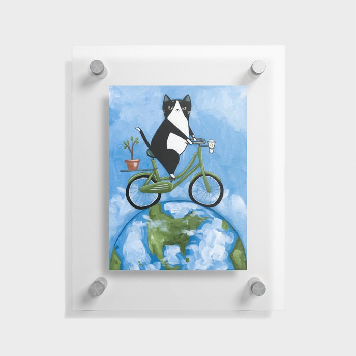 Earth Day Bicycle Ride Cat Floating Acrylic Print