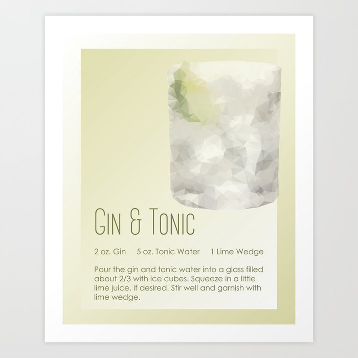 Classic Gin Tonic Recipe Low Poly Digital Art Bar Art Art Print By Kimbliss