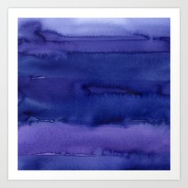 Blue Violet Watercolor Horizontal Stripes Abstract Art Print