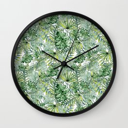 Seamless watercolor illustration of tropical leaves Wall Clock