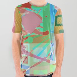 Abstract Paint Splash Geometric Squares Green Pink Orange All Over Graphic Tee