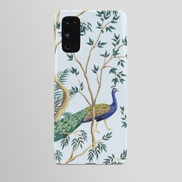 Vintage garden pomegranate fruit tree, exotic bird, peacock floral seamless pattern blue background. Exotic chinoiserie hand drawn.  Android Case