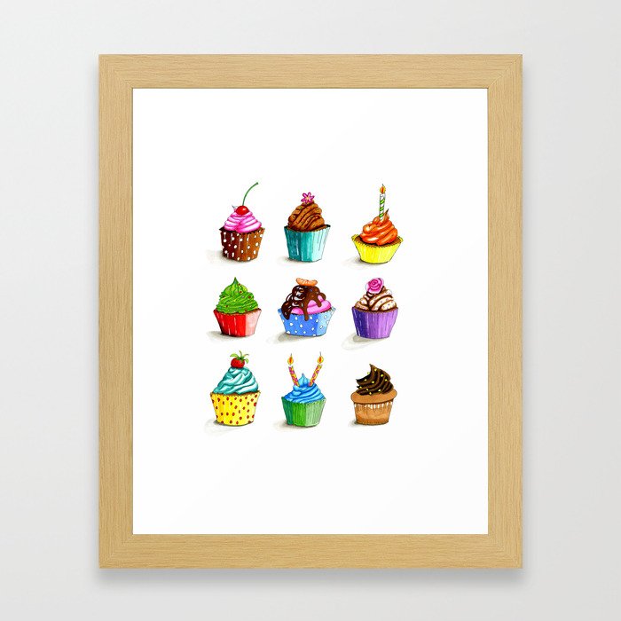 Illustration of tasty cupcakes Framed Art Print