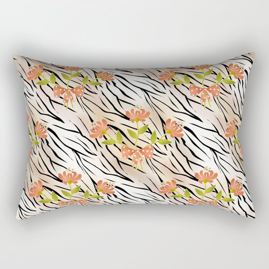 Floral pattern on a tiger background . Rectangular Pillow