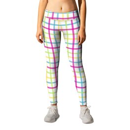 Multi Check 4 - fuchsia teal yellow lime Leggings