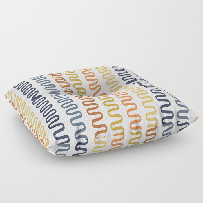 Abstract Shapes 233 in Boho Yellow Navy Blue Orange Gold (Snake Pattern Abstraction) Floor Pillow